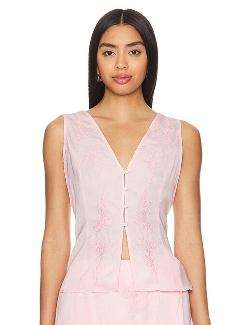 Ciao Lucia Rina Top Ballet Pink Floral Embroidered Sleeveless Tie Hem Size M NWT